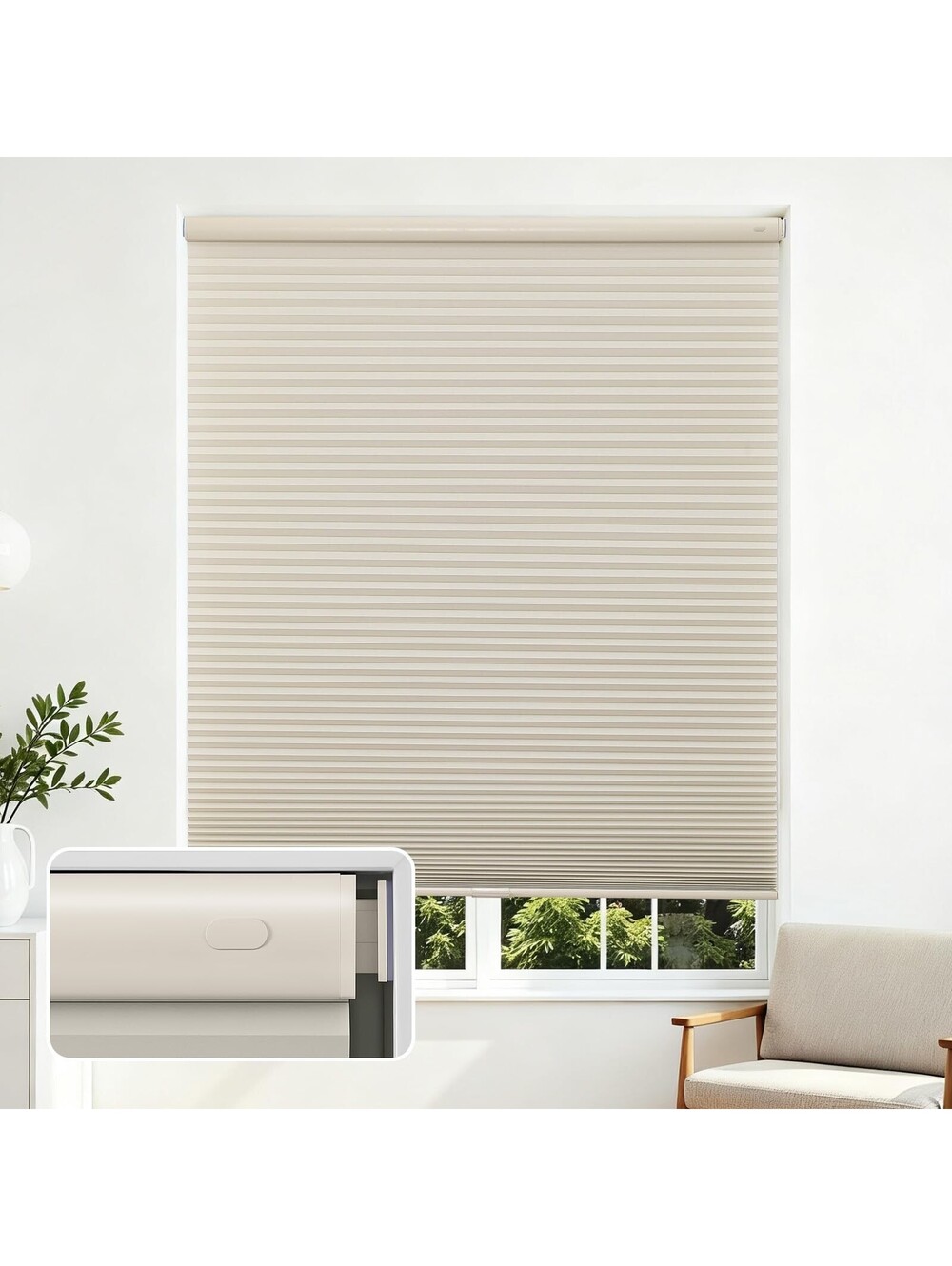 Joydeco No Drill Cordless Cellular Shades 36x64 Light Filtering Honeycomb Beige